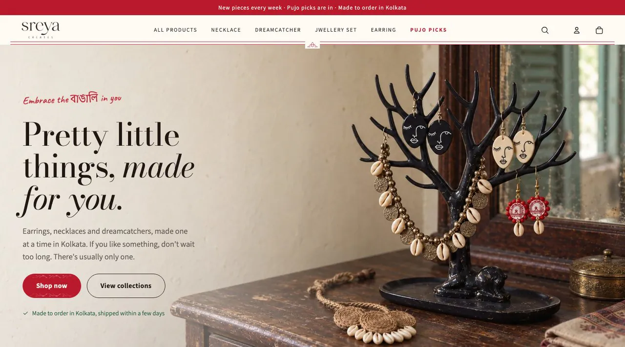 Sreya Creates homepage